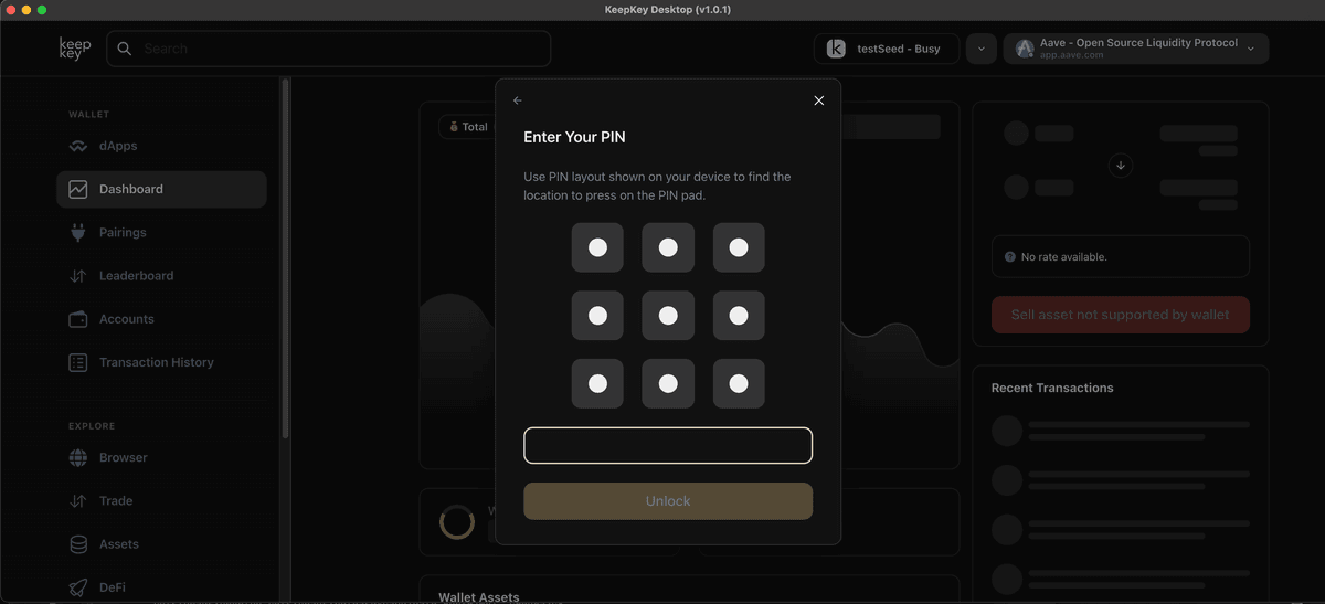 KeepKey desktop application PIN entry screen